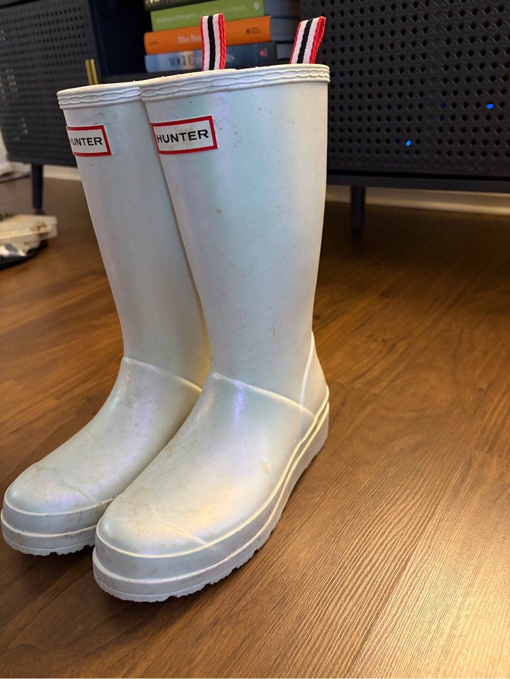 Hunter White Iridescent Rain Boots - Picture 2 of 6